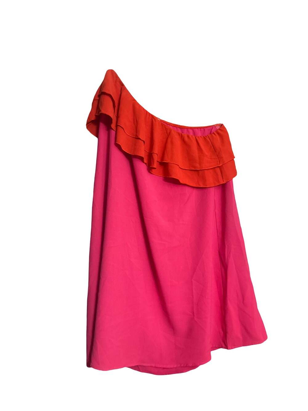 One-Shoulder Colorblock Ruffled Mini Dress